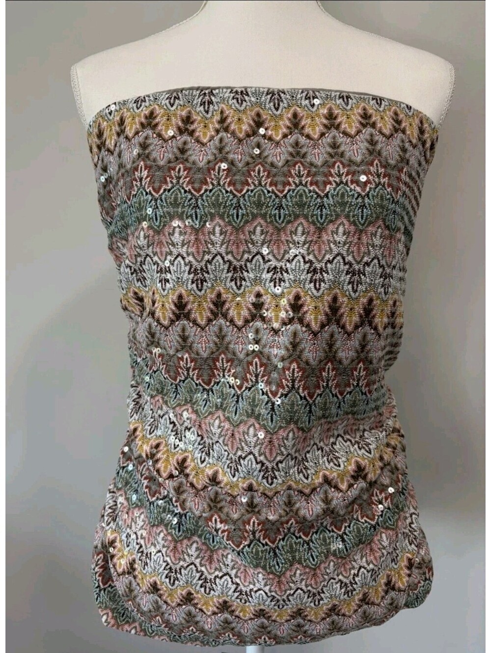 Express Tube Top Ruched Sequins Fairy Boho Zigzag Multi-Color Size Large